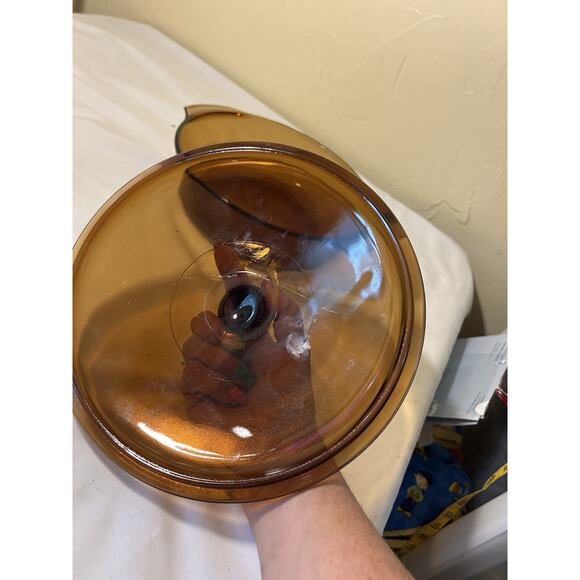 Vintage Anchor Hocking Fire King 2 Qt Casserole Pot Pan Clear #438 Amber USA - Picture 4 of 5